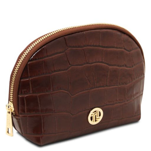 Vera - Croc print leather toiletry case